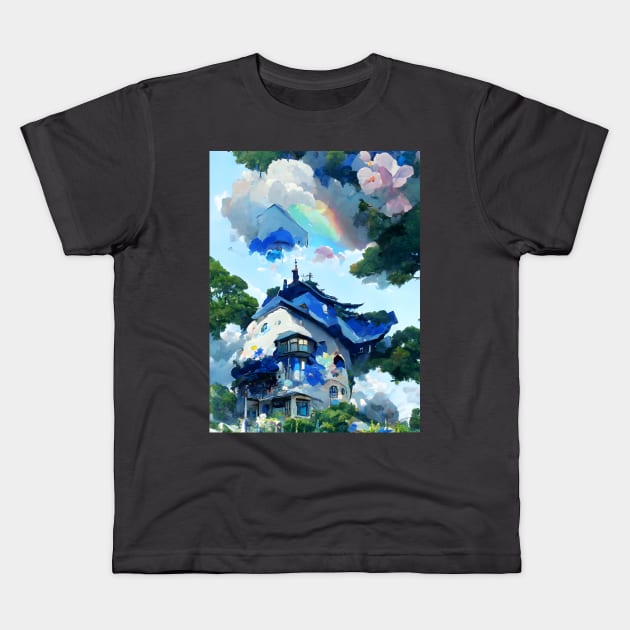 Dreamy Blue House Treasured in the Forest Floras of the Jungle Kids T-Shirt by DaysuCollege